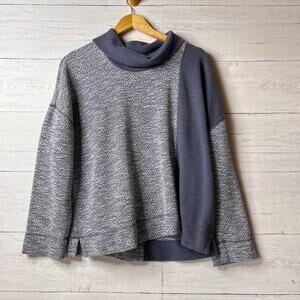 J Jill Pullover Womens Size Large Blue & White Marled Colorblock Cowl Neck